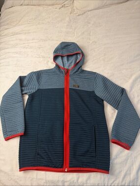 Kids L 14-16 Llbean airlight fill zip Hoodie Jacket greens with Red Trim